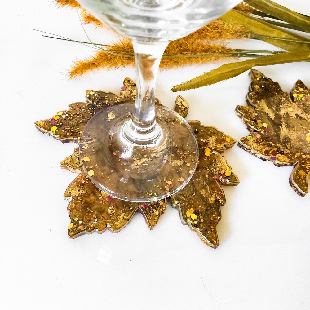 Set of 4, Resin Maple Leaves, Coasters, Brown - Picture 5 of 10